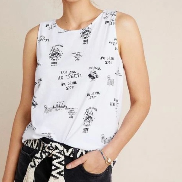 By Anthropologie Tops - By Anthropologie Postcard Graphic Print Sleeveless Top White Black Size Large